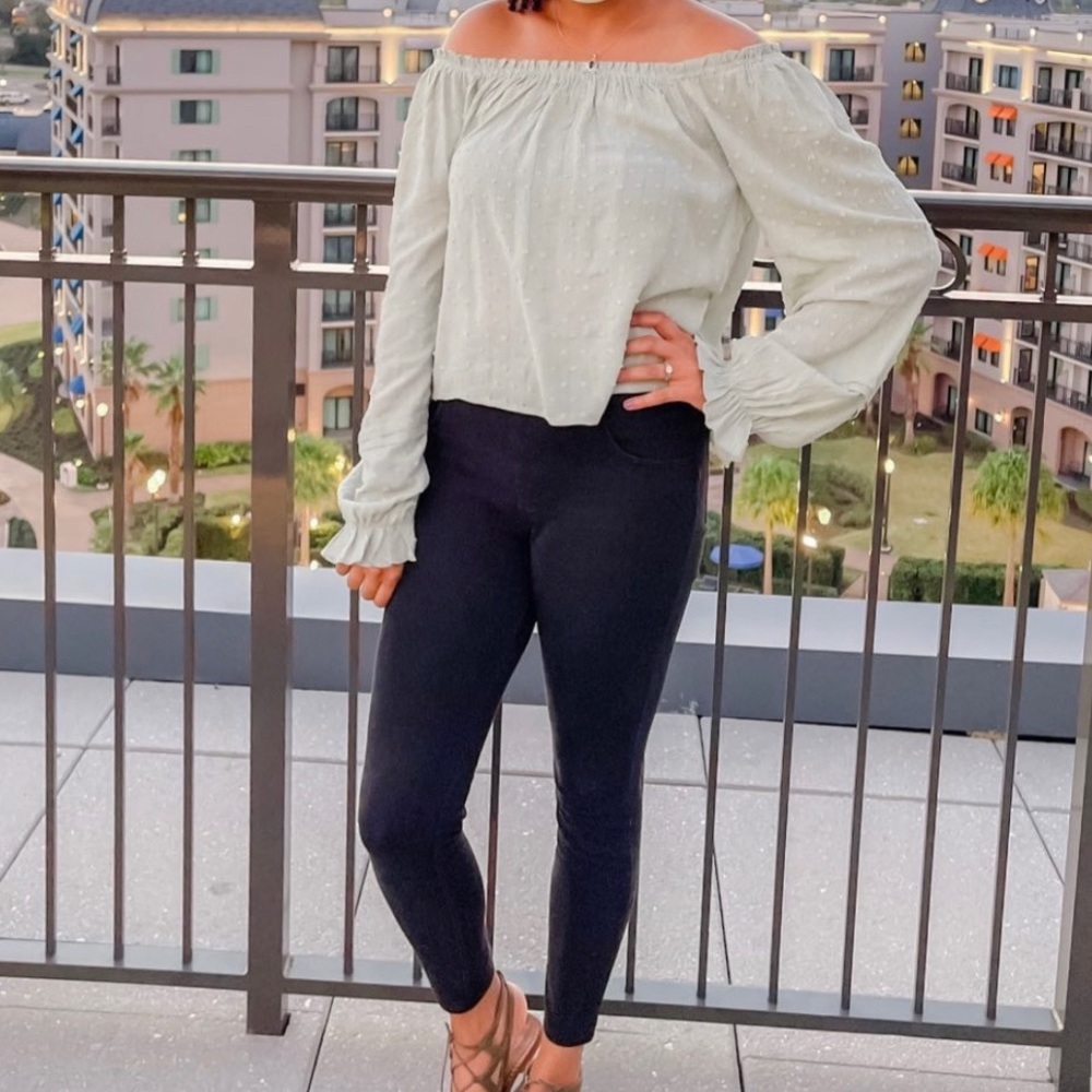 Boutique off the shoulder green and gold top
